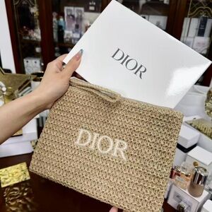 GWP Dior Raffia Woven Clutch/Makeup Pouch